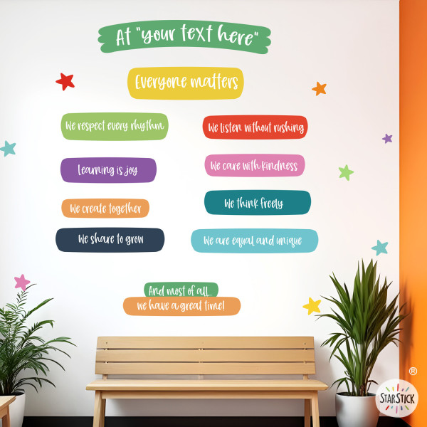 School decoration with wall decals | Rules and values in different languages | Classroom and hallway walls