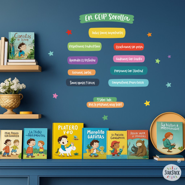School decoration with wall decals | Rules and values in different languages | Classroom and hallway walls