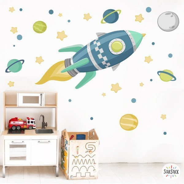 Vinilo niño Cohete en el espacio