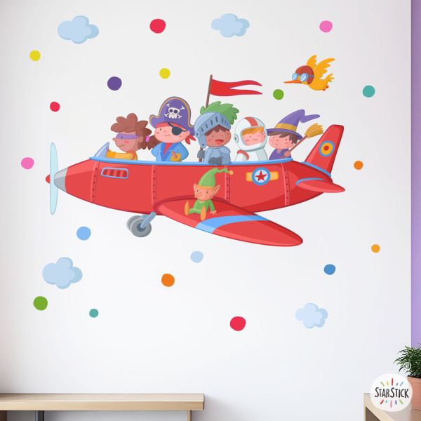 School decoration. Airplane stickers with storybook characters for educational centers