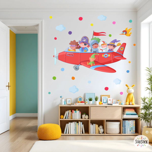 School decoration. Airplane stickers with storybook characters for educational centers