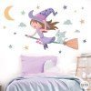 Vinyle enfant - Fille sorcière volante - Décoration chambre fille