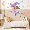 Vinyle enfant - Fille sorcière volante - Décoration chambre fille