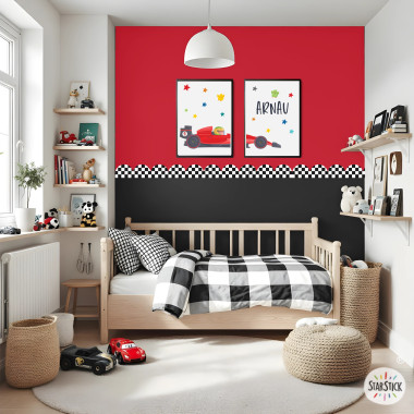 Cenefa de paret racing cars | Autoadhesiva i fàcil de col·locar | Decoració infantil divertida