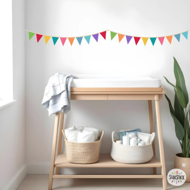 Cenefa autoadhesiva con banderines de colores | Autoadhesiva y fácil de colocar | Decoración de paredes