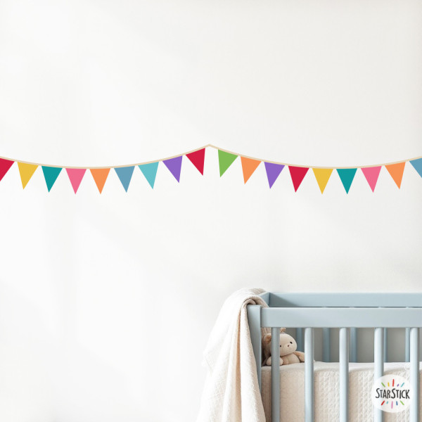 Cenefa autoadhesiva con banderines de colores | Autoadhesiva y fácil de colocar | Decoración de paredes