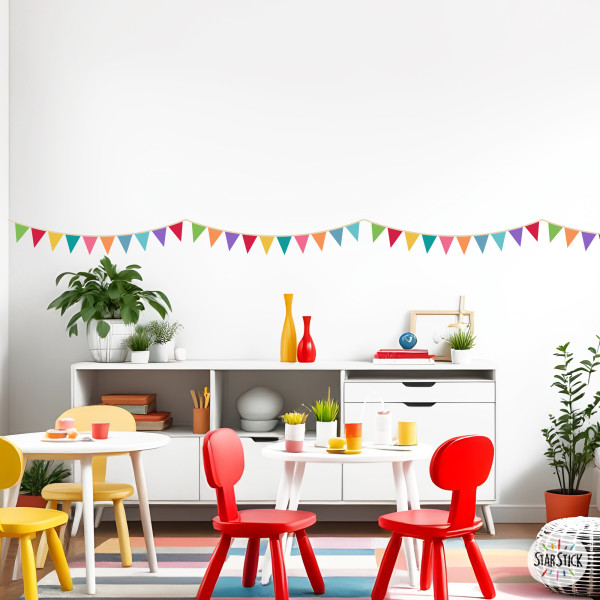 Cenefa autoadhesiva con banderines de colores | Autoadhesiva y fácil de colocar | Decoración de paredes