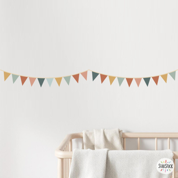 Sanefa autoadhesiva amb banderins tons Boho | Fàcil de col·locar | Decoració de parets divertida