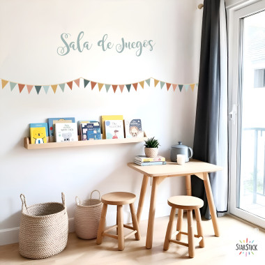 Self-adhesive wall border with boho pennants | Easy to apply | Wall decoration
