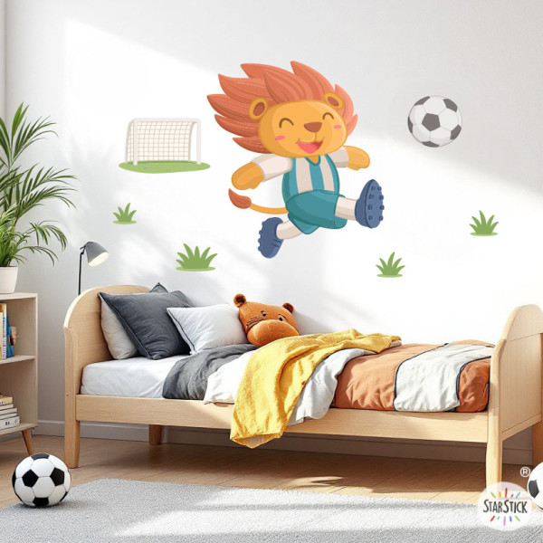 Kids wall sticker lion footballer for children’s bedroom