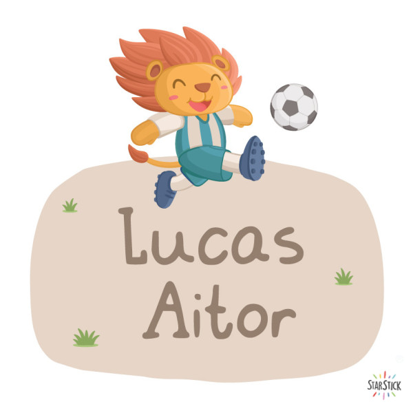 Vinil infantil amb nom – Lleó futbolista | Decoració infantil personalitzada
