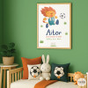 Affiche de naissance bébé – Lion footballeur | Cadeau original et tendre pour nouveau-nés
