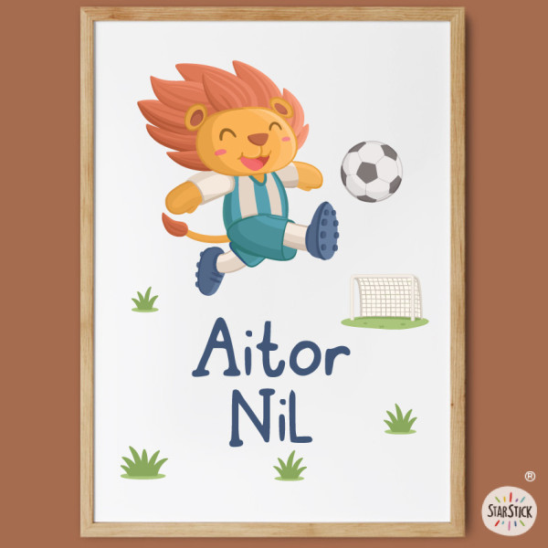 Personalized kids wall art – Footballer Lion | Unique decoration for children