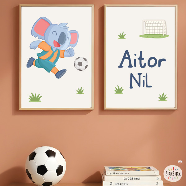 Set of 2 personalized kids’ wall prints | Footballer Koala