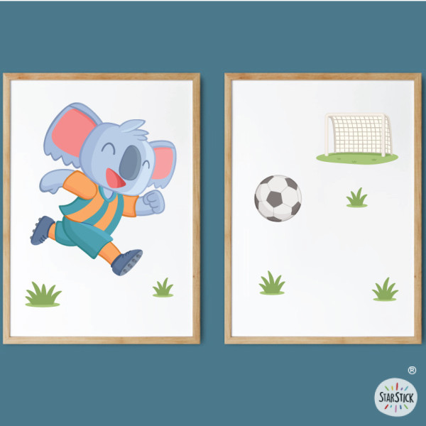 Set of 2 personalized kids’ wall prints | Footballer Koala