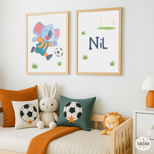 Pack de 2 quadres infantils personalitzats | Koala futbolista