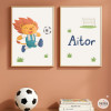 Set of 2 personalized kids’ wall prints | Footballer Lion
