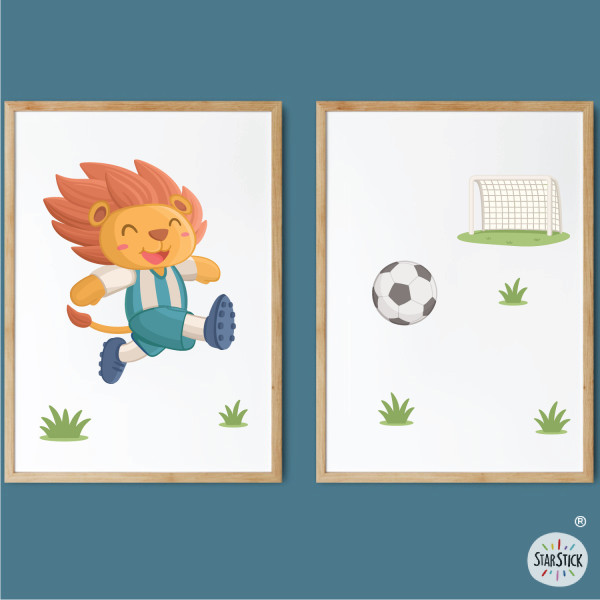 Lot de 2 tableaux pour enfants personnalisés | Lion footballeur