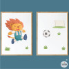 Set of 2 personalized kids’ wall prints | Footballer Lion