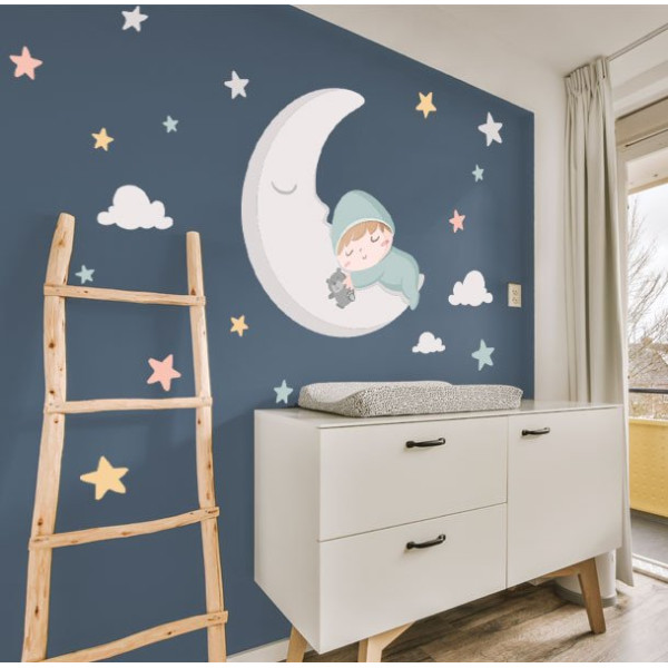 Sticker Bébé sur la lune. Aquamarina - Produits de décoration pour enfants