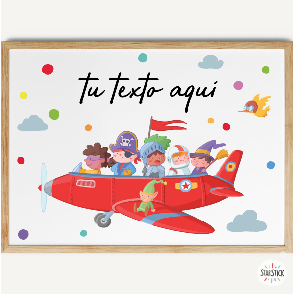 Kids’ School Decoration | Airplane with Fairy Tale Characters Print