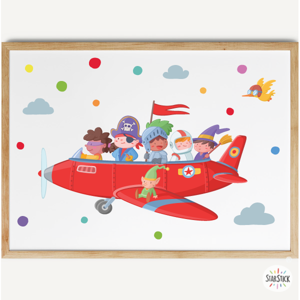 Kids’ School Decoration | Airplane with Fairy Tale Characters Print