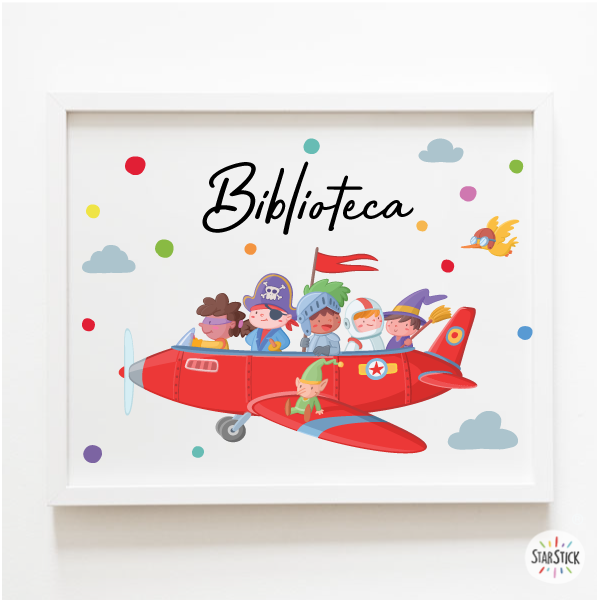 Kids’ School Decoration | Airplane with Fairy Tale Characters Print