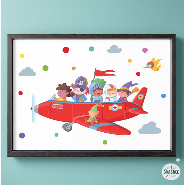 Kids’ School Decoration | Airplane with Fairy Tale Characters Print