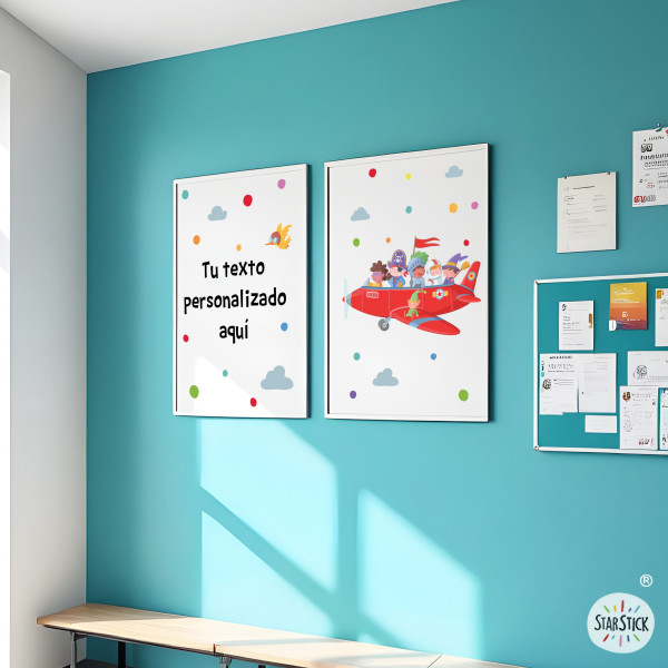 Kids’ School Decoration | Set of 2 Prints Airplane with Fairy Tale Characters