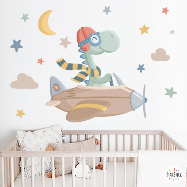 Chambres d’enfants - Sticker décoratif Avion avec dinosaure