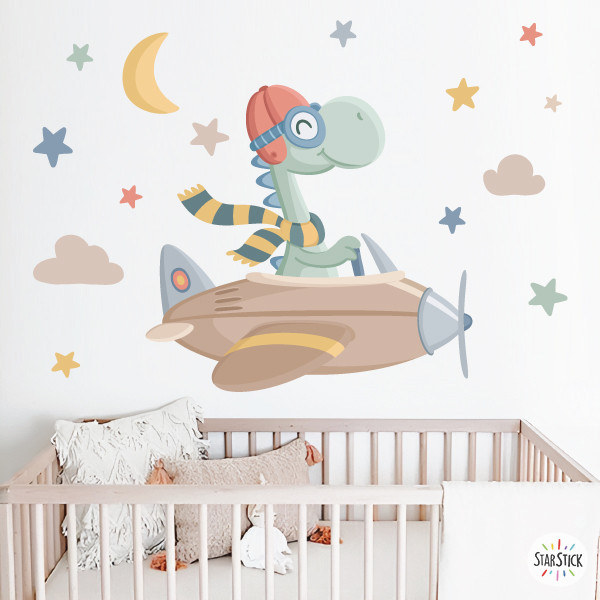 vinilo infantil dinosaurio avion decoracion pared habitacion bebe