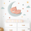 sticker mural bebe ours sur la lune avec etoiles nuages decoration chambre personnalise couleur lune prenom