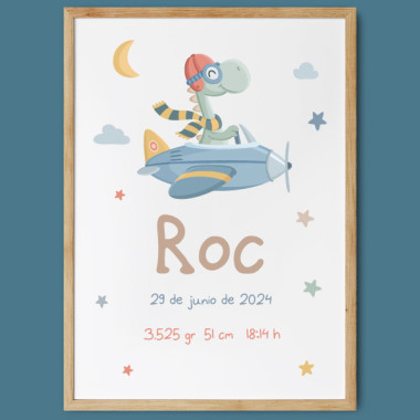 Personalized Birth Prints - Airplane with Dinosaur
