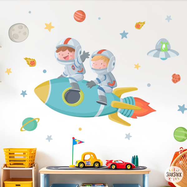 Vinilos infantiles 2 hermanos cohete - Vinilos adhesivos decorativos de pared para habitaciones compartidas