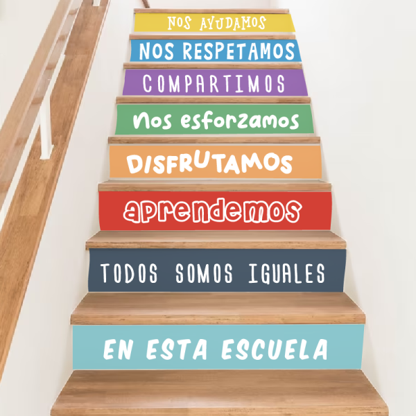 Choisissez la langue! Pack de 10 marches colorées - Règles de coexistence scolaire - Décoration d'escalier