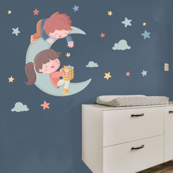 Stickers décoratifs - Enfants sur la lune - Décor idéal frères