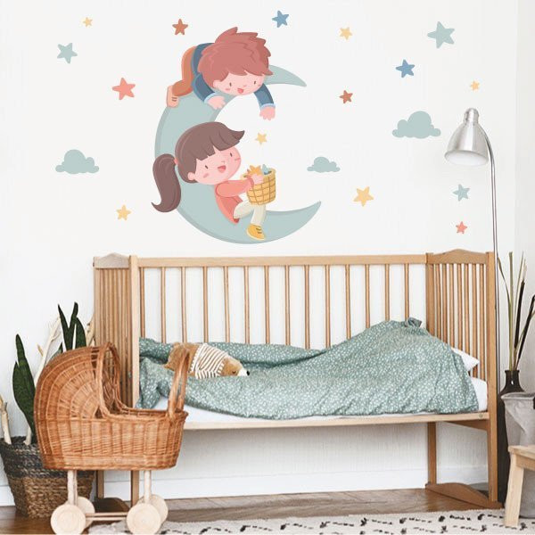 Stickers décoratifs - Enfants sur la lune - Décor idéal frères