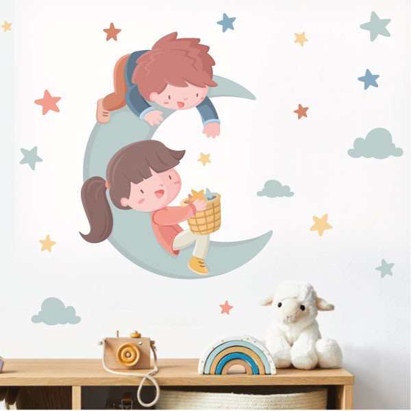 Stickers décoratifs - Enfants sur la lune - Décor idéal frères