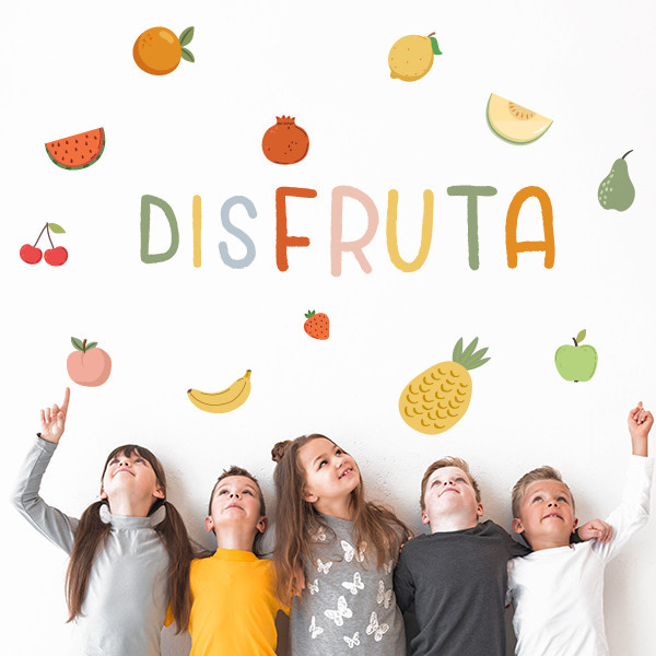 Montessori stickers for school canteens - Word Yum Yum + fruits