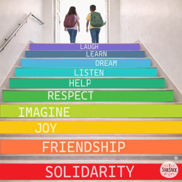 Autocollants pour escaliers scolaires – Des mots qui nous font grandir