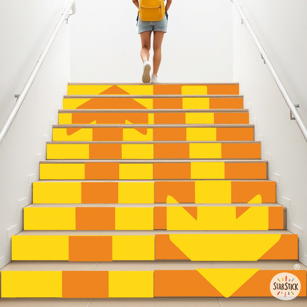 Vinilos autoadhesivos para escaleras con flechas bicolor | Señalización educativa