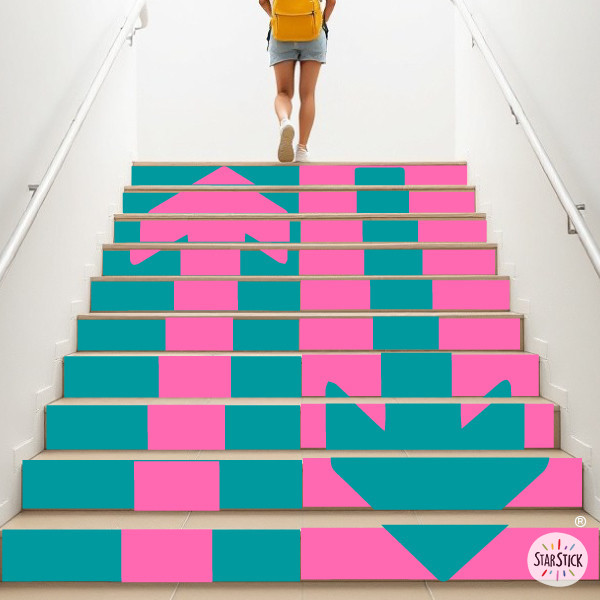 Vinilos autoadhesivos para escaleras con flechas bicolor | Señalización educativa