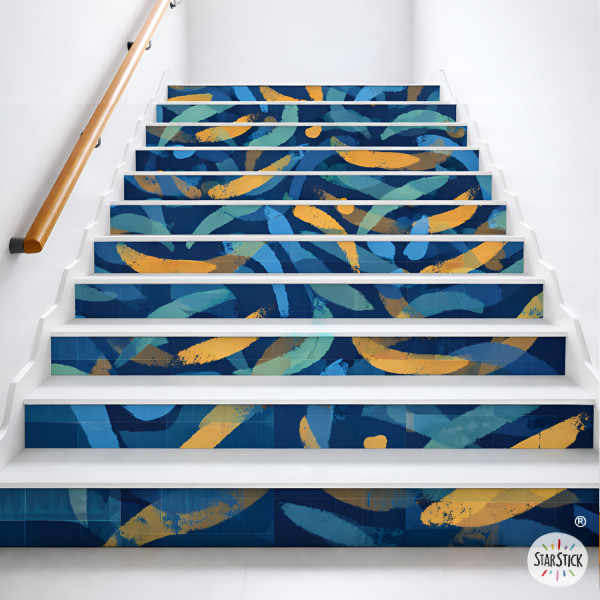 Vinilos decorativos para peldaños de escaleras – Pinceladas azules