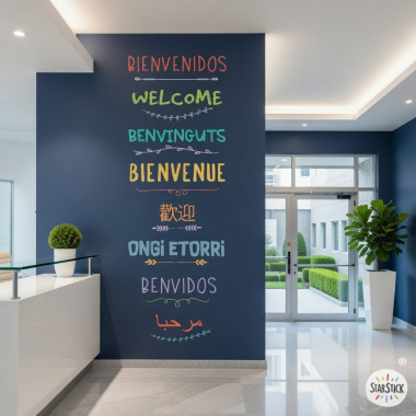 Multilingual Welcome wall decal vertical | Entrance & public space decoration