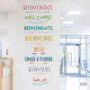 sticker bienvenue multilingue vertical décoration entrée école bureau