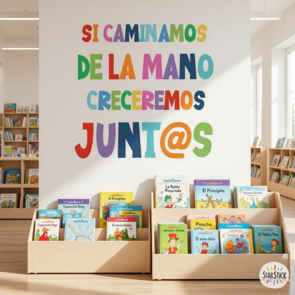 Vinilo educativo “Si caminamos de la mano, creceremos juntos” decoración de aulas