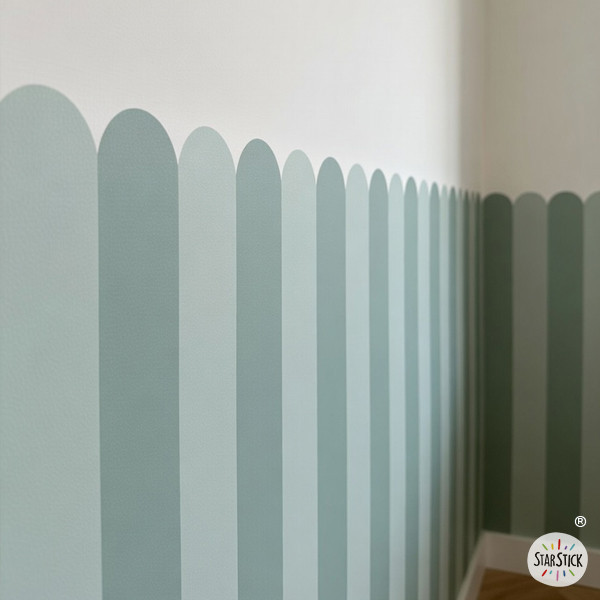 Papel pintado autoadhesivo para media pared con rayas y borde festoneado | Papel pintado autoadhesivo | Zócalo decorativo