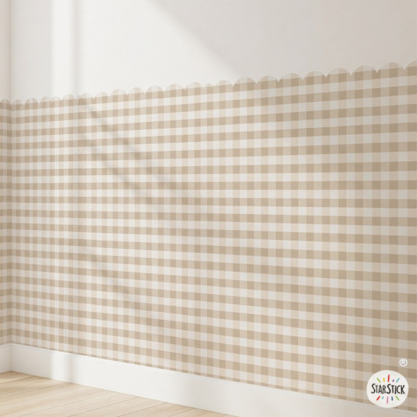 Papel pintado autoadhesivo para media pared Cuadros Vichy | Zócalo Adhesivo Festoneado para Pared