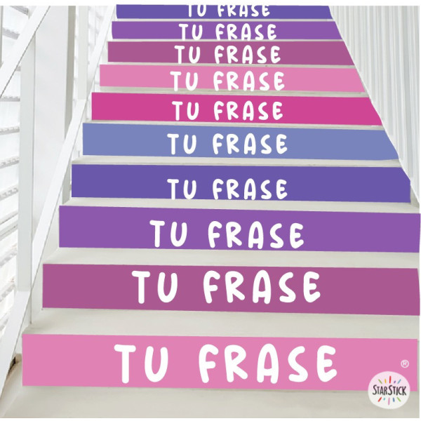 Custom stair stickers in lavender tones | Choose your 10 phrases