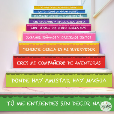 Vinilos decorativos para escaleras | Frases de amistad para escuelas e institutos | Decoración educativa